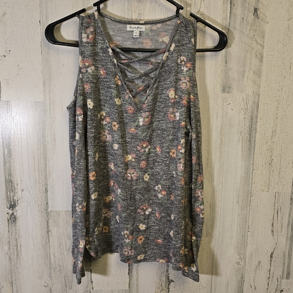 love, Fire Tops - 3/$15 love fire gray floral cold shoulder top women's size XS